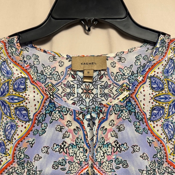 Kachel Lynn Bell-Sleeve Silk Blouse, Size 8, Color Floral Multi - Picture 7 of 12